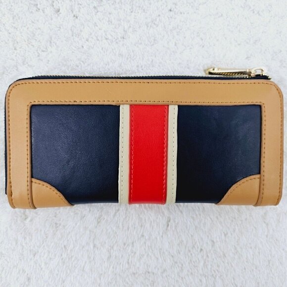 SPARTINA 449 Blue Red and White Striped Leather Large Zip Around Wallet - Picture 11 of 13